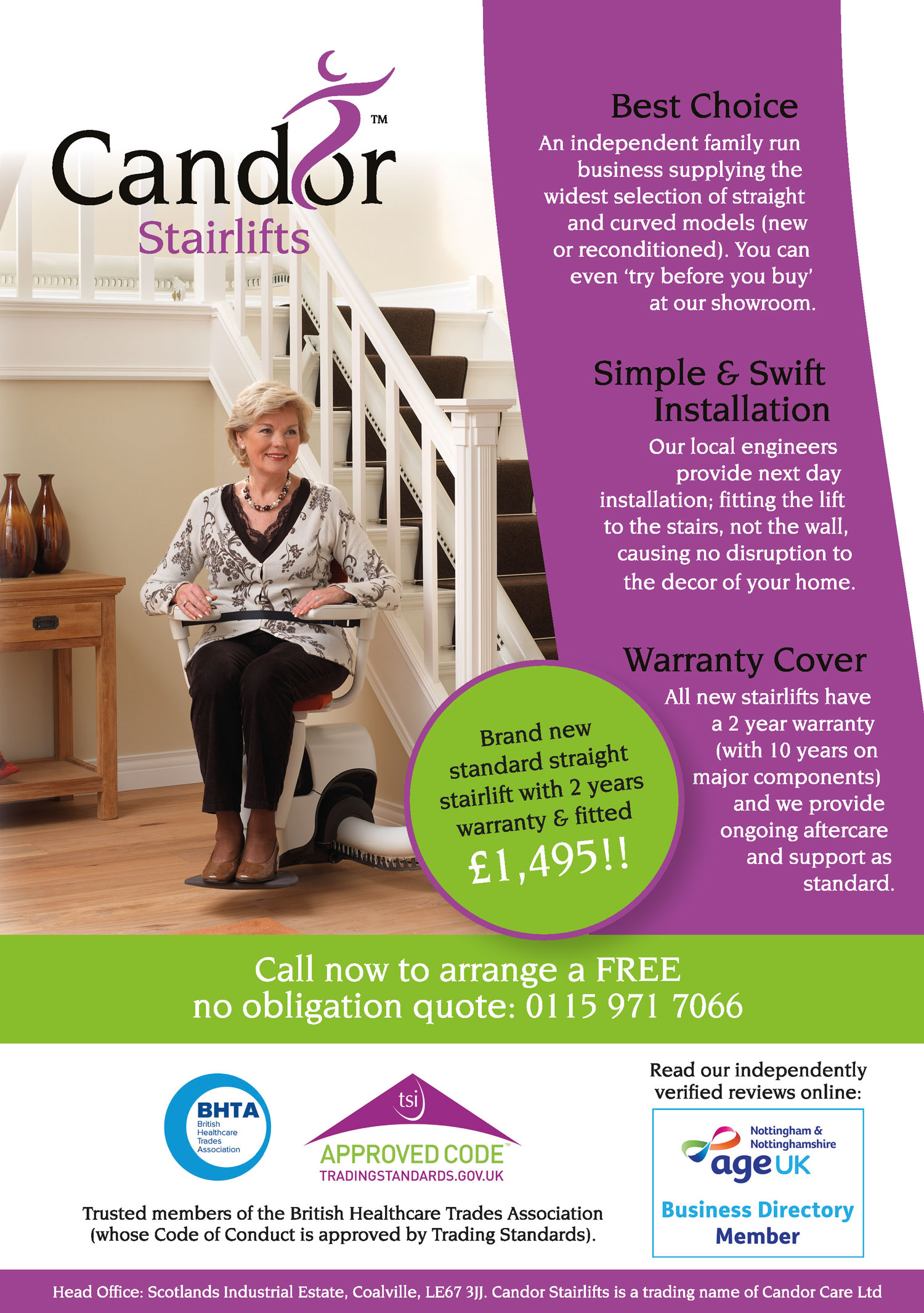Full Page Advertisement: Candor Stairlifts